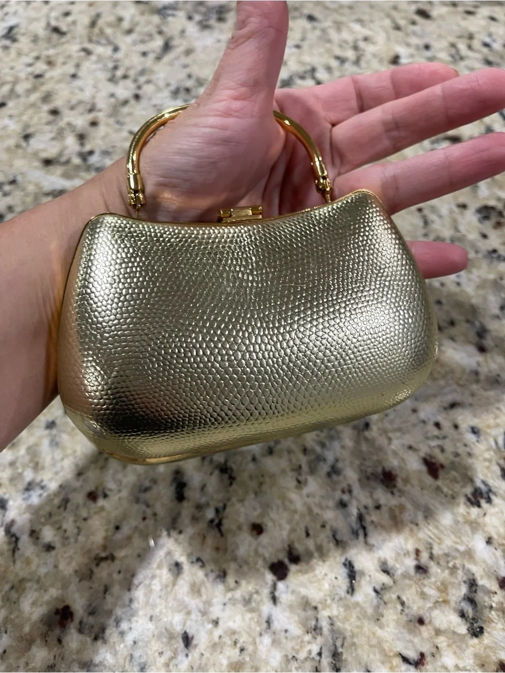 Gold Rhinestone-Accent Evening Top-Handle Clutch